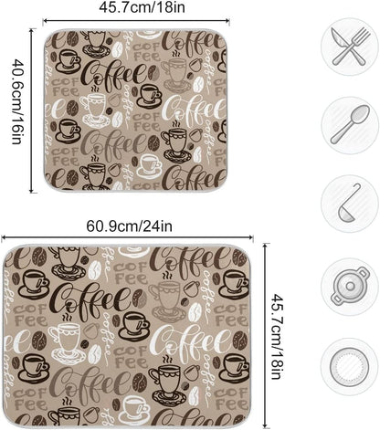 Coffee Mat for Coffee Cup Drying, Medium Brown Coffee Maker Mat, Microfiber Dish Drying Mats, 16x18 Inch