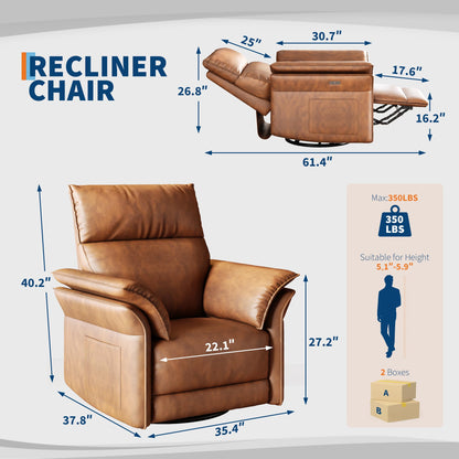 GAOMON Swivel Rocking Recliner Chair, Manual Leather Recliner Glider with Lumbar Support & Padded Armrest, Comfortable Rocker Nursery Single Sofa for Living Room and Bedroom (Walnut)