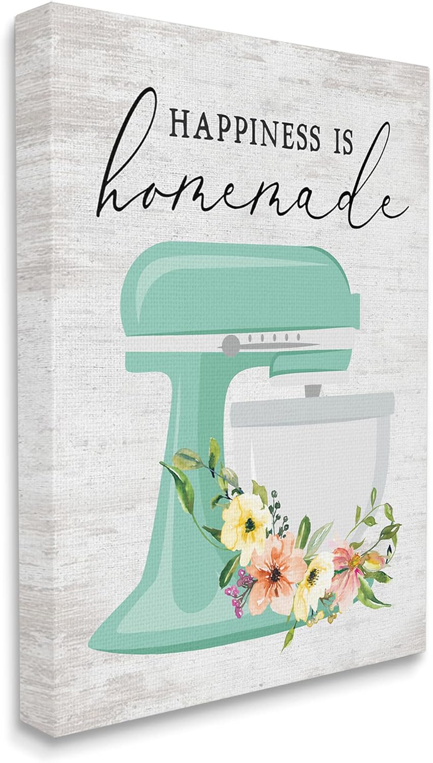 Stupell Industries Happiness is Homemade Phrase Floral Kitchen Stand Mixer Canvas Wall Art, 24 x 30, Multi-Color