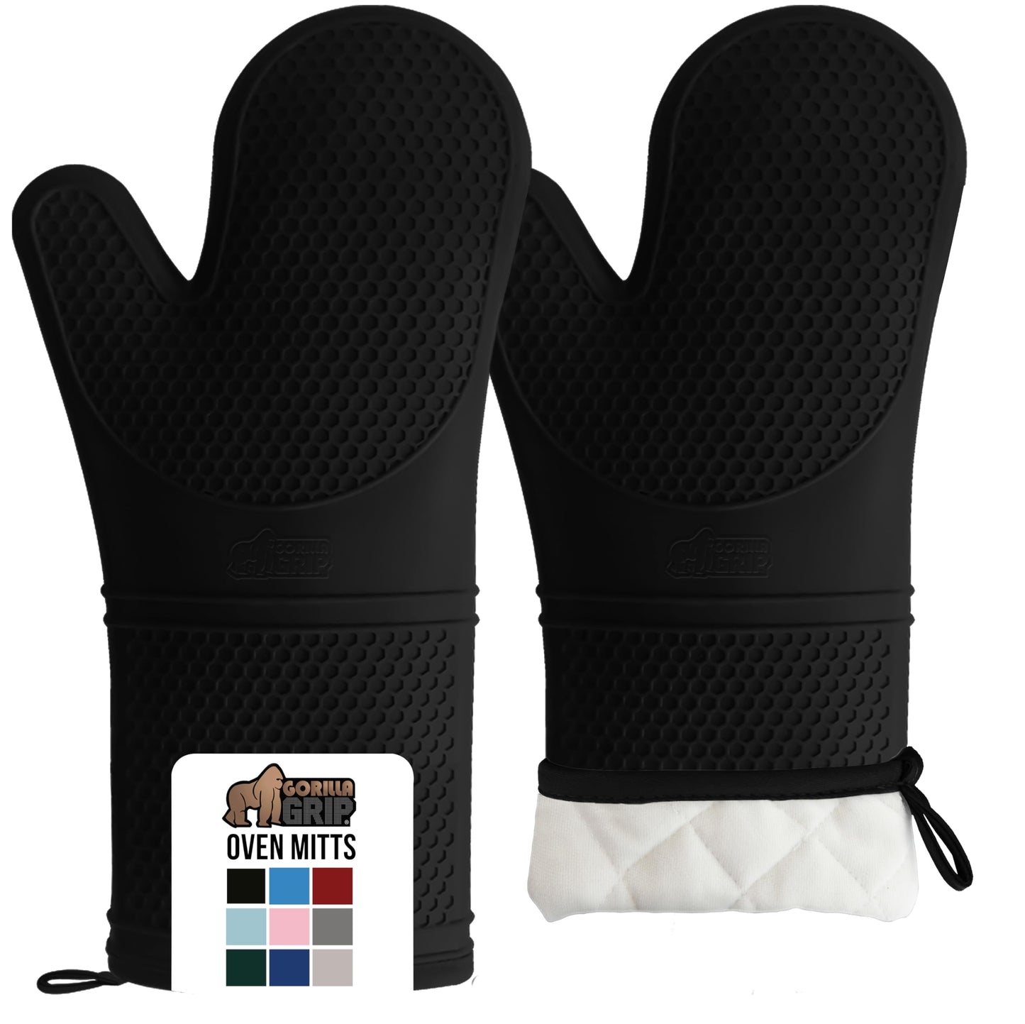 GORILLA GRIP BPA-Free Soft Silicone Oven Mitts and Pot Holders Sets, Heat Resistant Waterproof Cooking Gloves, Thick Cotton Lining, Flexible Gripping for Baking Grilling, Kitchen Trivets, Turquoise