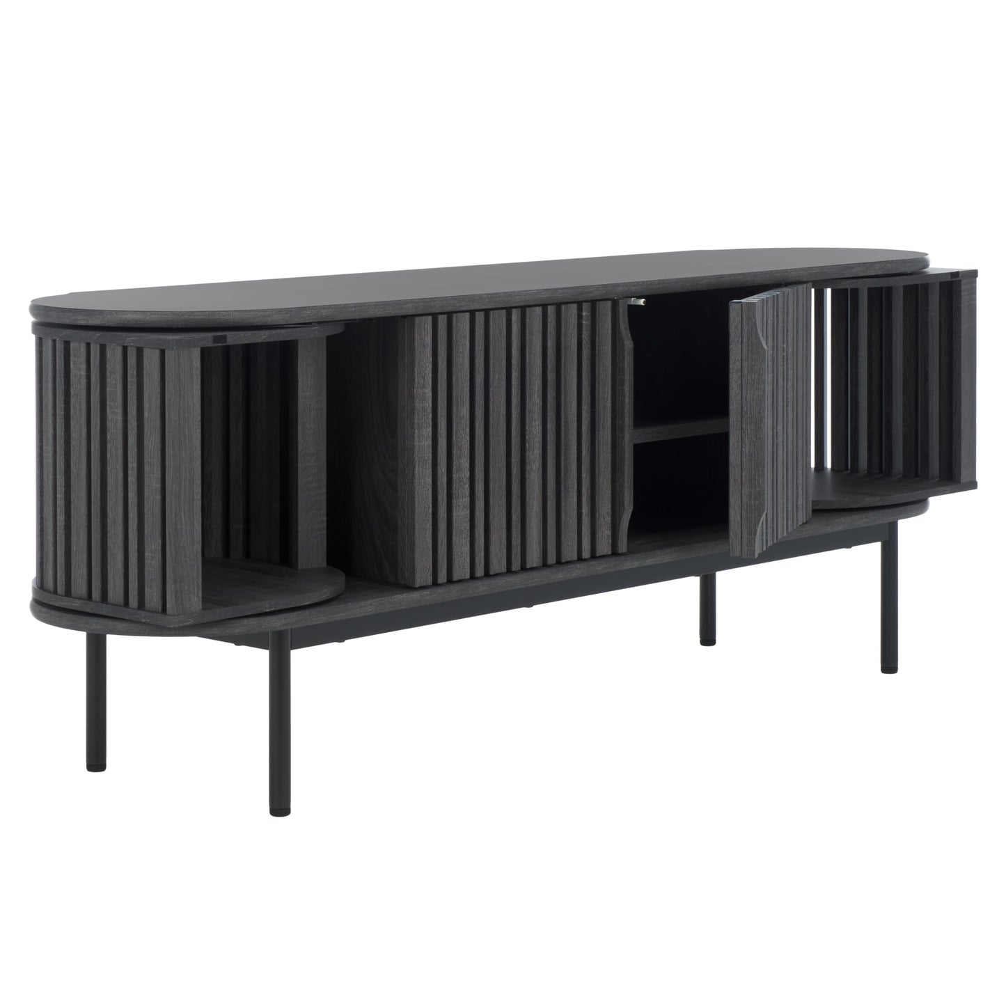 SAFAVIEH Enid TV Stand for up to 65" Flatscreen – Distressed Black, 4 Doors with Interior Storage, Cabinet Style Entertainment Media Console (MED9639E)