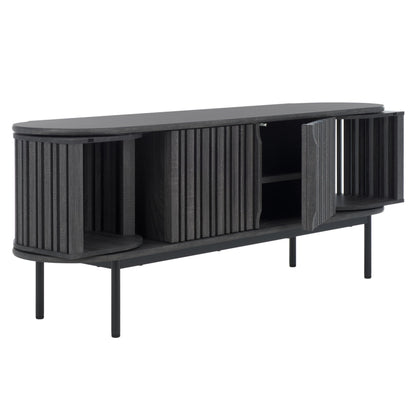 SAFAVIEH Enid TV Stand for up to 65" Flatscreen – Distressed Black, 4 Doors with Interior Storage, Cabinet Style Entertainment Media Console (MED9639E)