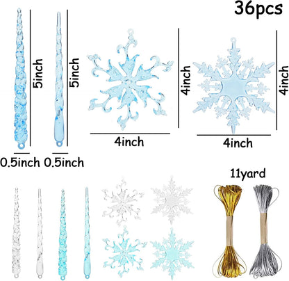 VGOODALL Christmas Snowflake Decorations, 36pcs Clear Acrylic Ornaments Set for Santa Outdoor Party Decoration Craft