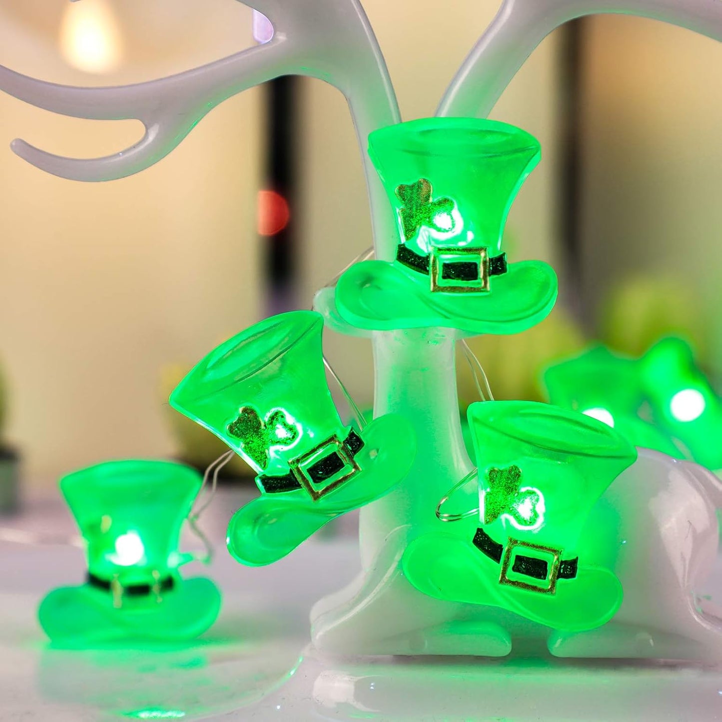 Impress Life Green Hat String Lights - 10ft Battery Operated/USB Plug-in LED with Remote for Bedroom Home Garden