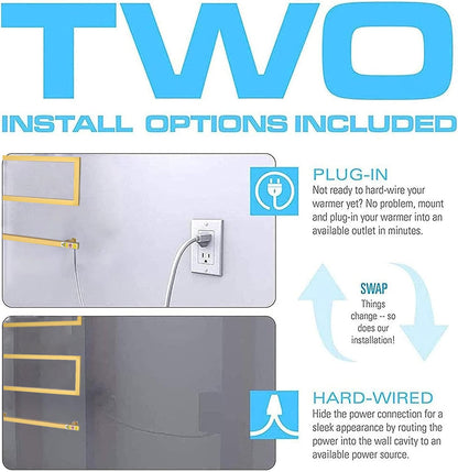 Towel Warmer Rack for Bathroom with Timer/Fahrenheit Temperature Control Wall Mounted Electric Heated 5 Bar Rail Plug-in or Hardwired Keep Bath Shower Towel Warming (Brushed Gold)