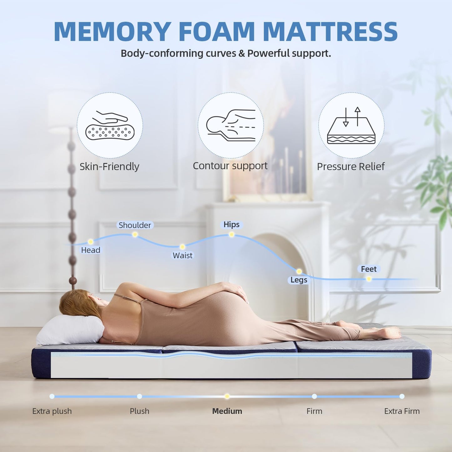 Lansteen Cooling Foldable Mattress, 6 Inch Memory Foam Mattress/Topper with Cold Breathable Effect, Trifold Mattress for Murphy Bed, Portable Folding Floor Bed for Guest, Camping, Travel, Yoga - Twin