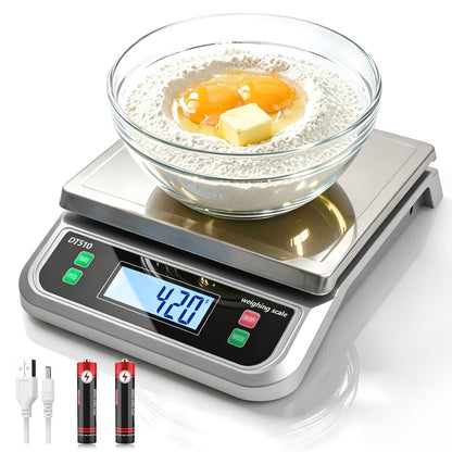 LNXDMWMS 88lb/40kg Food Scale with 6 Unit Stainless Steel Commercial Kitchen Scale, with Full View LCD Display Large Kitchen Scale with Tare and Pcs Funtion for Baking, Cooking, Flour, Fruits Silver
