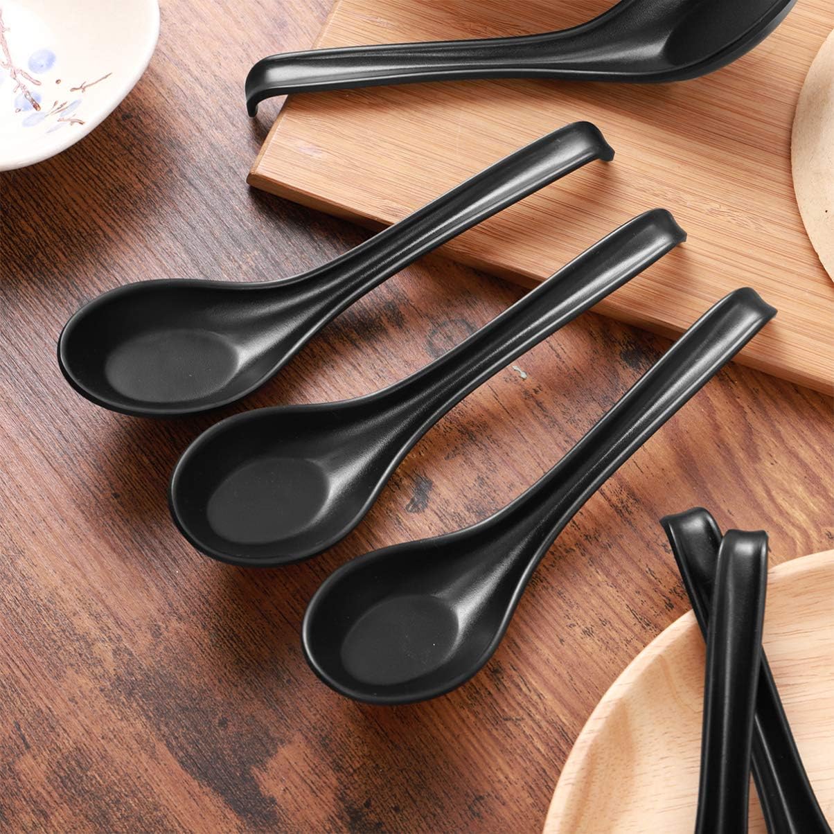6Pcs Asian Soup Spoons, Melamine Rice Spoons for Ramen, Deep Oval Hook Design