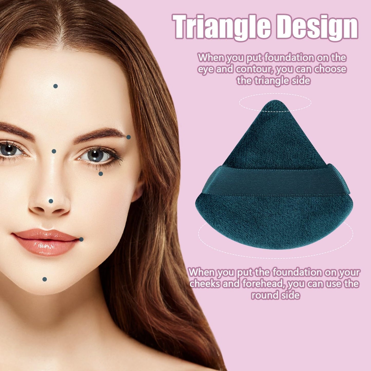 Pimoys 6 Pieces Powder Puff Face Makeup Sponge Soft Velour Triangle Powder Puffs Beauty Sponge Stocking Stuffers for Loose Powder (Black, Pink)
