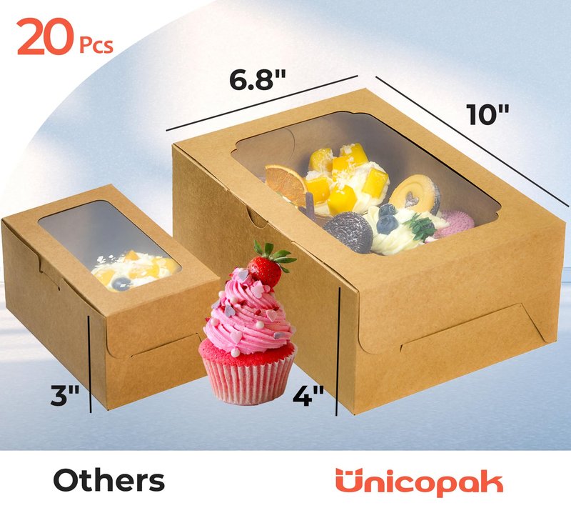 UnicoPak 5 Pack 10x6.8x4 Inch Tall White Cupcake Boxes with Handle Tray, Large Cupcake Boxes 6 Count Muffin Boxes for Standard or High Creams Jumbo Cupcakes