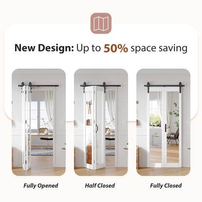 FREDBECK Bifold Barn Door 36x84 (Double 18x84) Hardware Kit Included,40" Track for 2 Doors, PVC, White,for Living Room, Bathrooms, Kicthen