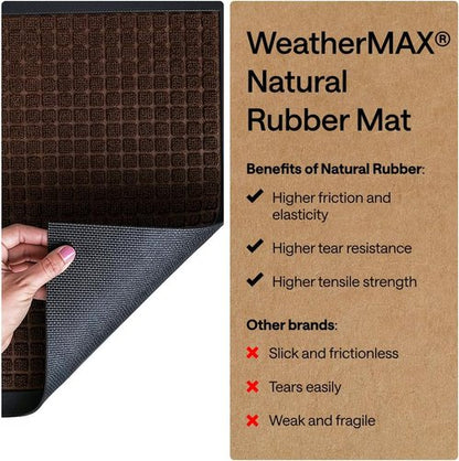 GORILLA GRIP Waterproof All-Season WeatherMAX Doormat - Natural Rubber, Stain & Fade Resistant, 29x17, Coffee Square