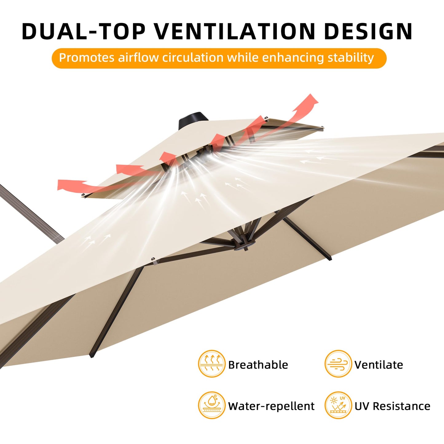 ZLACUIU 10x13FT Cantilever Outdoor Patio Umbrellas, Double Top Large Rectangle Umbrella, Heavy Duty 360° Rotation Offset Outdoor Sun Shade Umbrella for Garden Deck Pool Backyard Patio, Beige