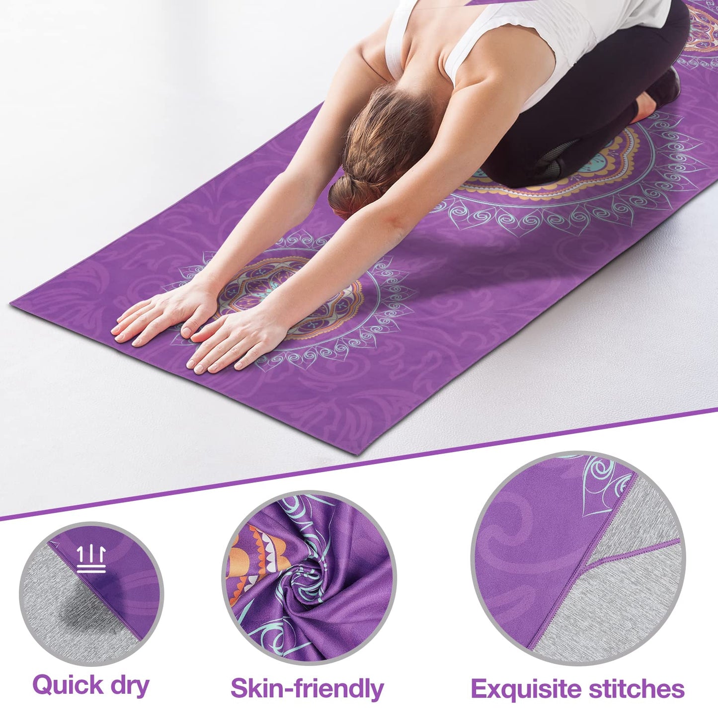 MoKo Yoga Towel, Non Slip Hot Yoga Blanket Printing Pattern Quick Dry with Corner Pocket for Bikram, Pilates, Gym Workout, Outdoor Picnic
