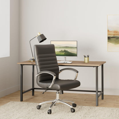 Office Star FL Series Executive Faux Leather Adjustable Office Chair with Built-in Lumbar Support, Mid-Back, Black