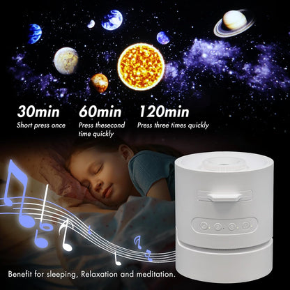 6 Planet Projector Night Light for Bedroom,Starry Galaxy Light Projector with Bluetooth Speaker,White