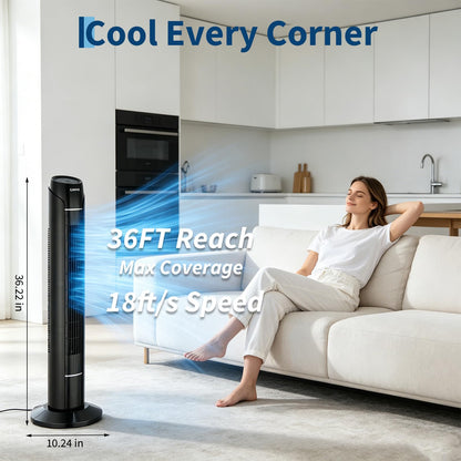 MilleLoom Tower Fan for Bedroom, Upgraded DC Motor | 18ft/s Wind Speed | 56dB Quiet Floor Fan for Bedroom | 60° Oscillating Standing Fan with Remote & Touch Screen | 3 Speeds, 4 Modes