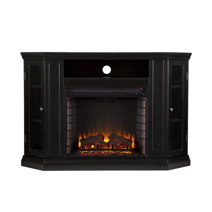SEI Furniture Claremont Convertible Corner Electric Fireplace Media Stand with Storage, Black