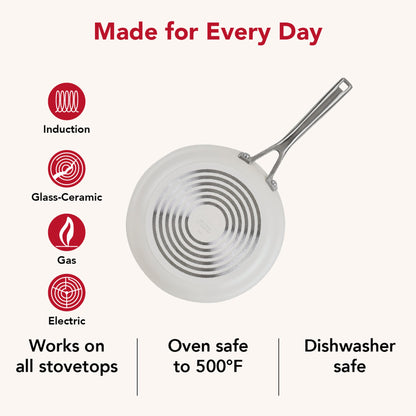 KitchenAid Hard Anodized Ceramic Induction Nonstick Pots and Pans with Saucepans, Frying Pans, Stockpot, and Lids, Dishwasher Safe, 9 Piece Cookware Set with Stainless Steel Handles - Porcelain White