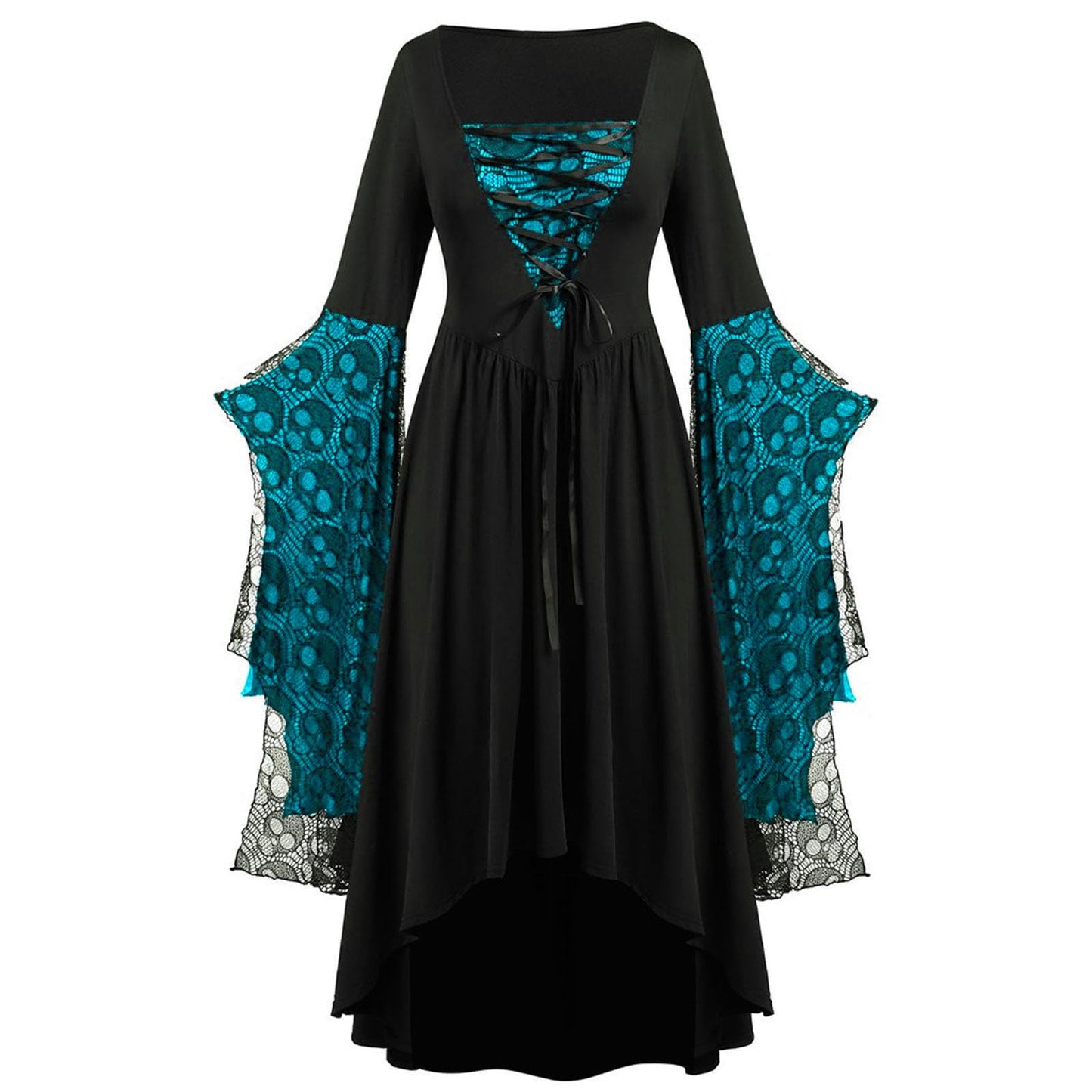 Rkwins Renaissance Dress for Women Gothic Vampire Dress Scary Print Maxi Dress Plus Size Witch Dress Medieval Corset Dress