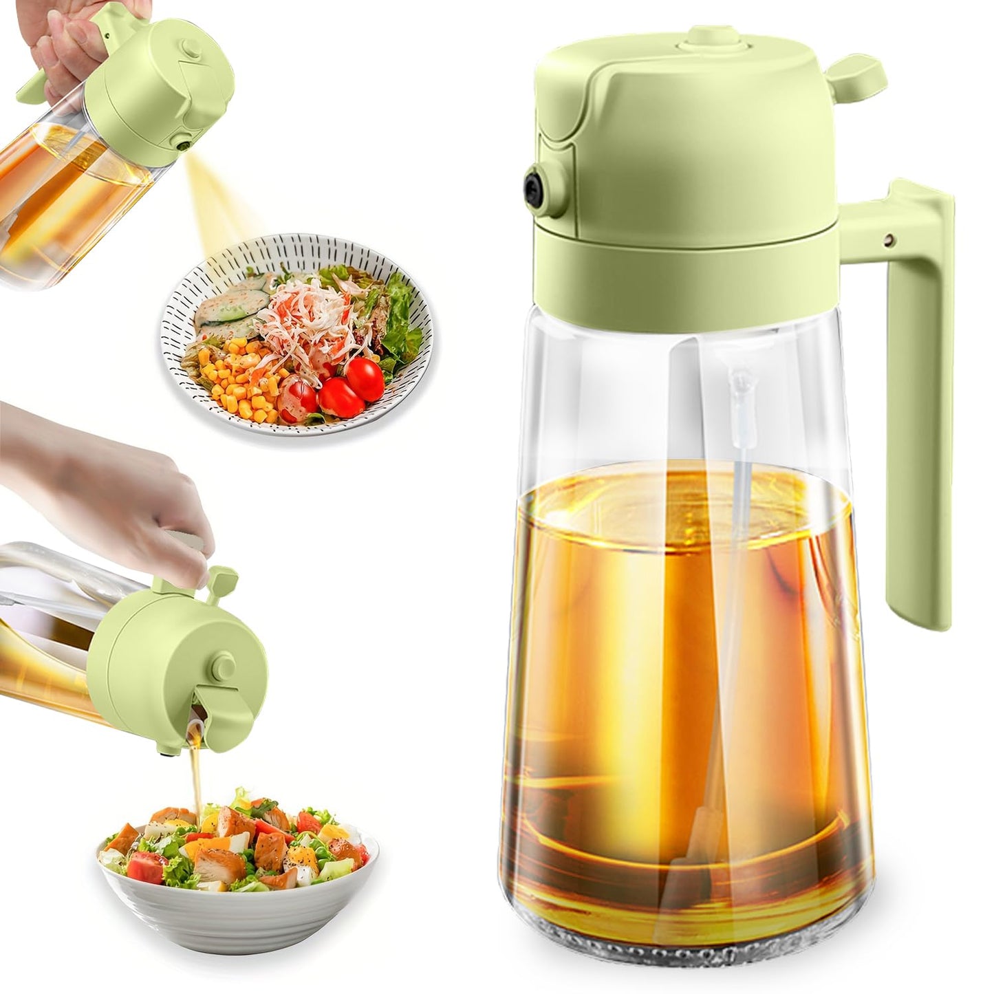 Oil Sprayer for Cooking, Big Capacity 550ml/19oz Oil Sprayer and Oil Pourer for Kitchen, Glass Olive Oil Dispenser Bottle for Cooking, Salad, Barbecue, Air Fryer