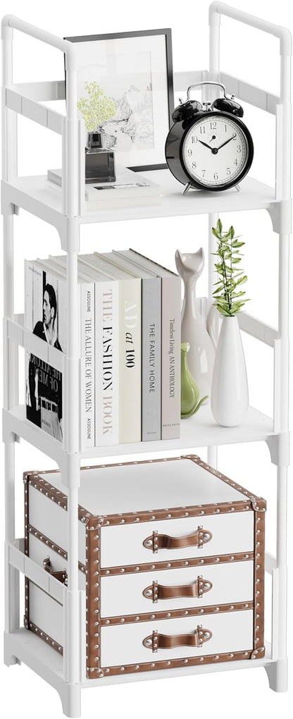 3 FIDUCIAL HOME Tiers Small Bookshelf Book Shelf White Kids Bookcase Mini Short Book Rack Storage Organizer Easy