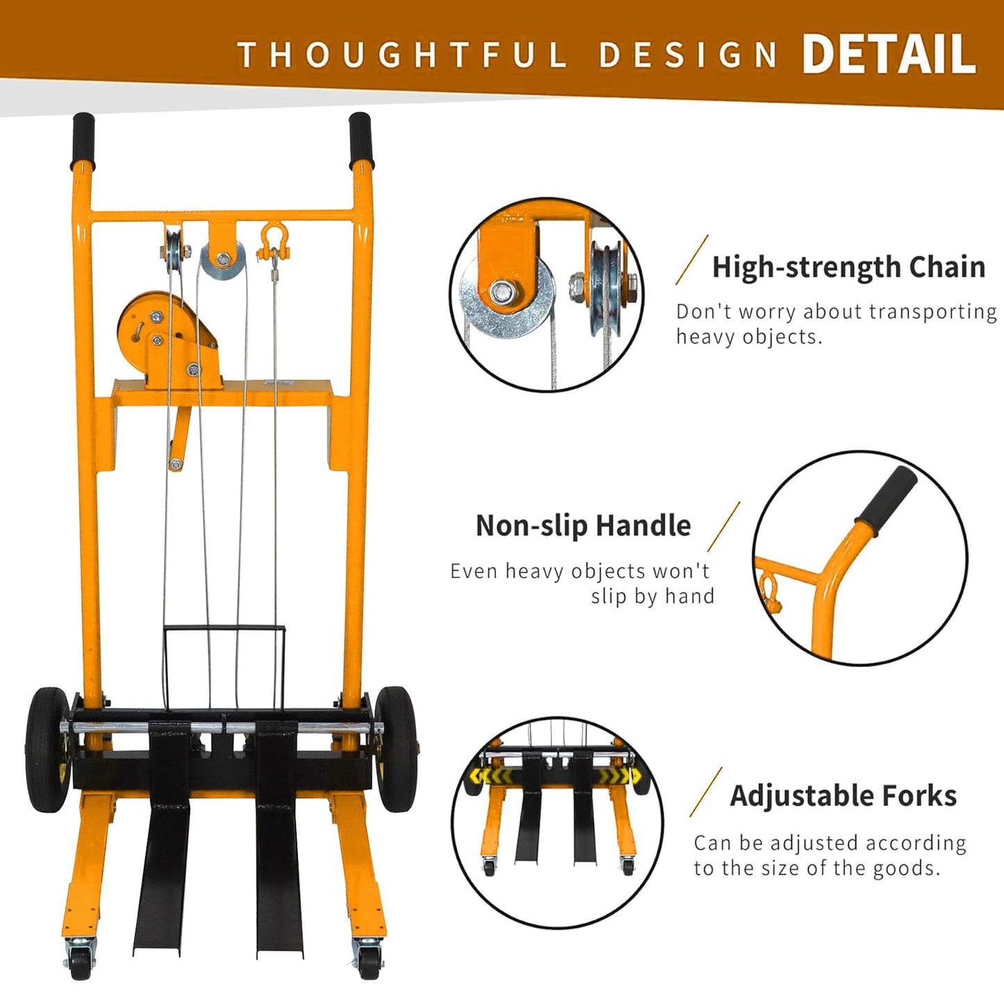 Tory Carrier Winch Stacker Material Lift Dolly, Pallet Truck Dolly 330 lbs, 40.5" Max Lift with Swivel Casters and 8.8" Rear Wheels, Pallet Stacker Pallet Jack with Steel Plate(Yellow)