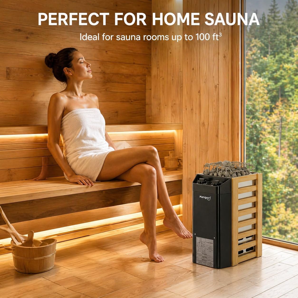 Mangoct 2KW 110V Sauna Heater with Plug, Electric Sauna Heater, 3h Timer for Small Sauna Rooms (100 Cu.Ft.), Dry Sauna Heater, No Wiring Needed Sauna Stove