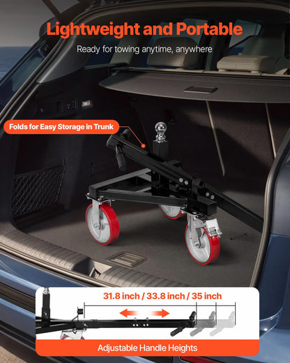 VEVOR Trailer Dolly, 3500lbs Tongue Weight Capacity, 18 inch and 22 inch Height Adjustable Trailer Dolly, with 2 inch Hitch Ball, Adjustable Handle Length, 8-inch Swivel Wheels, for Moving RV Trailer