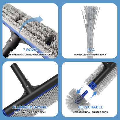 Poolvio 5-in-1 Pool Cleaning Kit - Semi-Deep Skimmer, Aluminum Leaf Rake & 20' Brush with 13' Pole