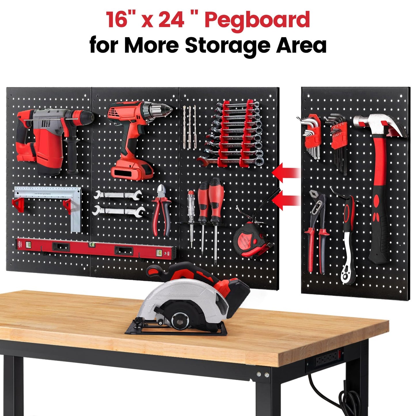 ENJOYWOOD 60" x 22" Adjustable Height Workbench with Under Table Shelf Heavy Duty Rubberwood Top Work Table for Garage, Workshop, Office & Home