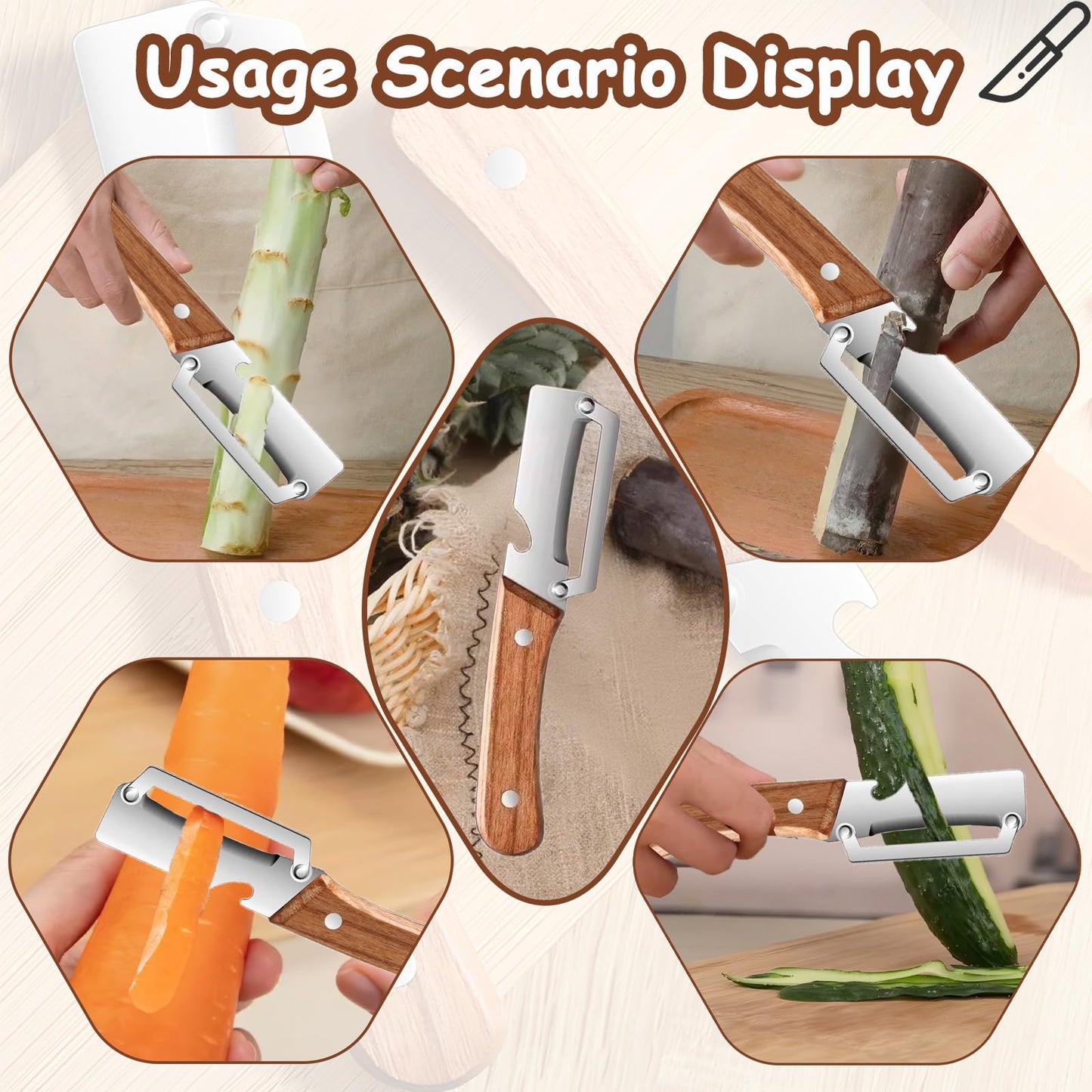 Premium Vegetable Peeler with Wooden Handle and Bottle Opener, Multi Functional Vegetable Peeler for Kitchen, Stainless Steel Blade Kitchen Tool for Vegetables or Fruits That Need to Be Peeled(2PCS)