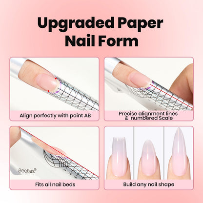 Beetles Builder Gel for Nails-3 Colors 9 in 1 Nail Extension Sculpting Building Clear Nude Pink Hard Gel Kit with Base Top Coat for Pros Women,UV & LED Lamp Cured Needed