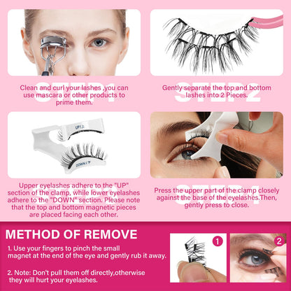 Magnetic Eyelashes With Applicator Long Lasting and Reusable Magnetic Lashes Kit 4Pcs Magnets Per Piece No Glue Needed False Eyelashes Waterproof,Cruelty Free,Easy To Wear(1pair,Charm)