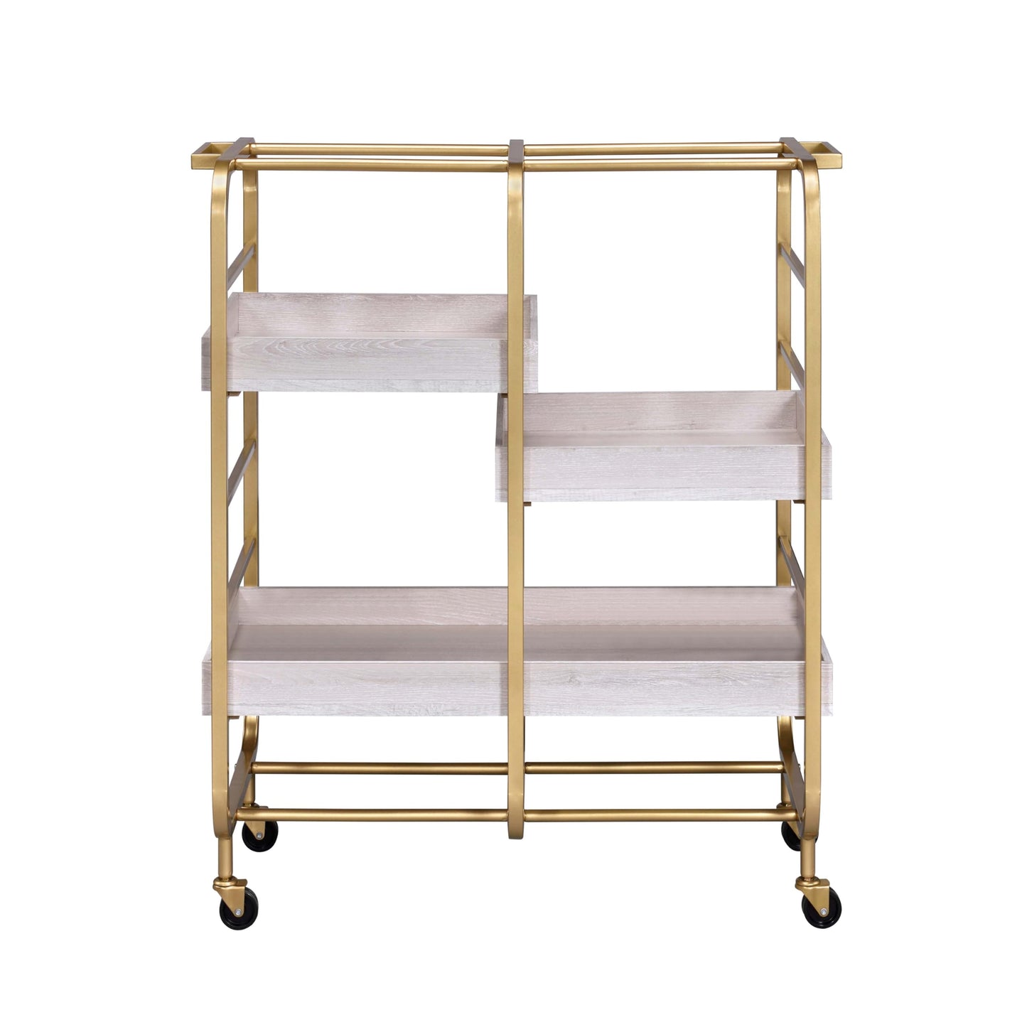 agnixnaf Serving Cart, with 3 Adjustable Trays, 4 Smooth Rolling Casters, Gold and White Wash, Easy to Maintain, for Living Room, Dining Room