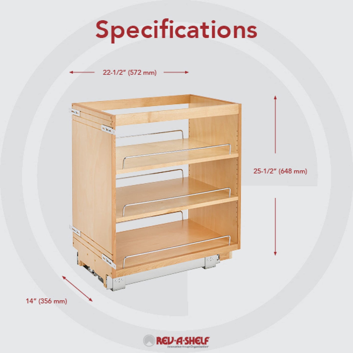 Rev-A-Shelf 6.5" Pullout Kitchen Cabinet Storage Organizer Slide Out Pantry Spice Rack with Adjustable Shelves, Natural Maple, 448-BC-6C