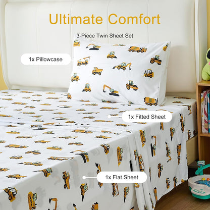 3-Piece Set Twin Size Bed Sheet by Coukouchyi, Soft & Breathable Kids Fitted & Flat Sheet for Boys with Deep Pocket