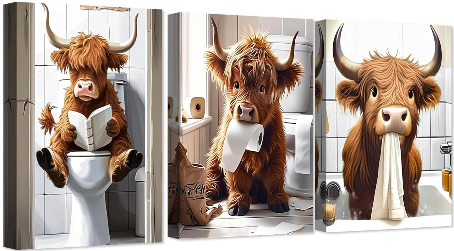 3 Pack Cute Cow Bathroom Diamond Art Kits - DIY 5D Farm Animal Diamond Painting Kits for Beginners, DIY Full Drill Diamonds Painting Kits Pictures with Diamond Gem Art Home Wall Decor 12'' x16''