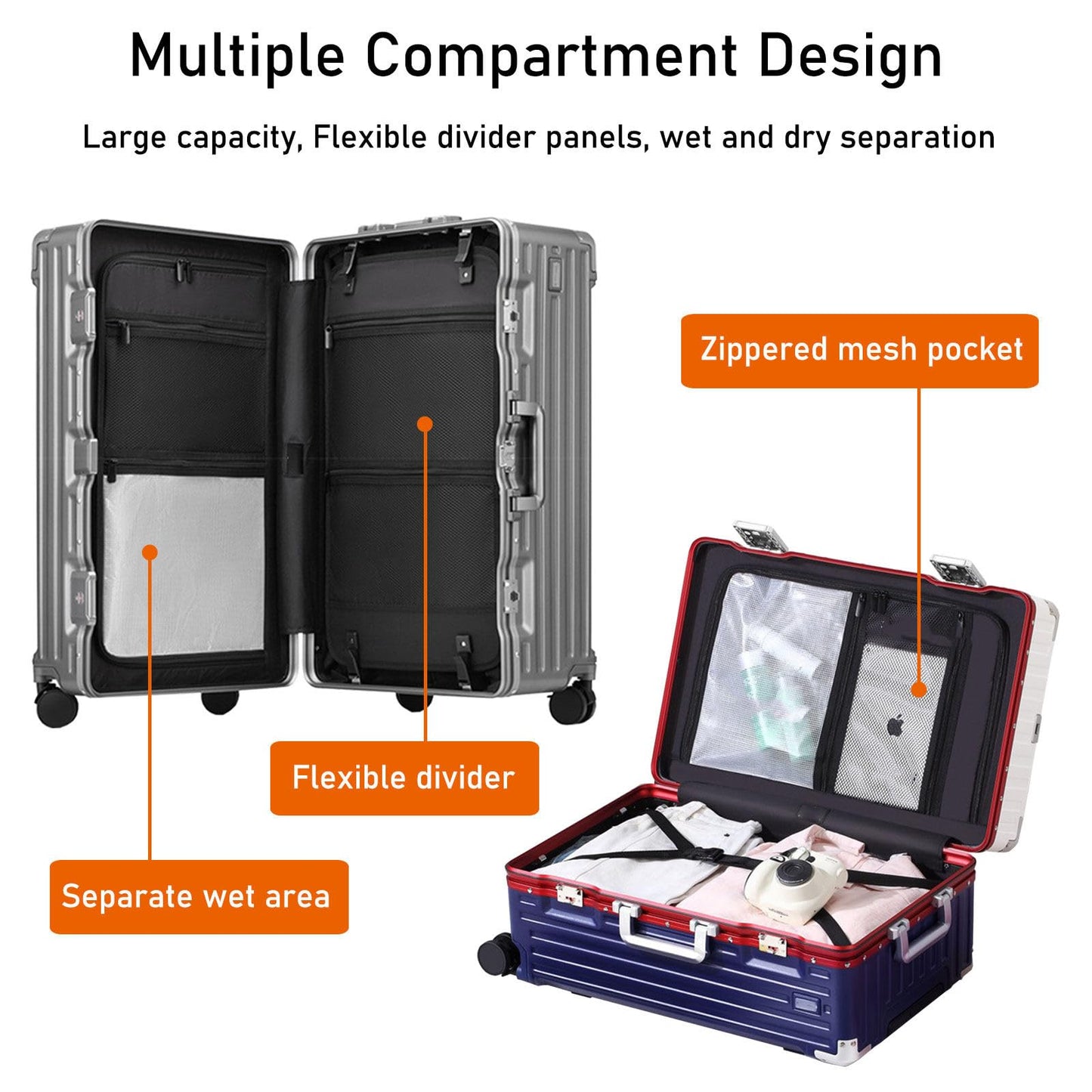 LEOVEN Hardside Luggage, LS-0683 PC Hard Shell Suitcase with Cup Holder, USB, Type-C, 3:7 Ratio, Large Capacity, Aluminium Frame, TSA Customs Lock, 360° Double Wheels with Brake and Shock Absorber