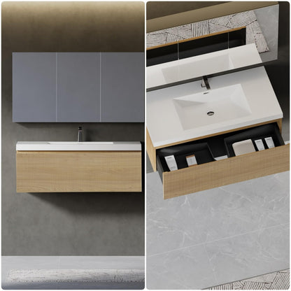 Trygoal 42" Bathroom Vanity with Sink, Floating Vanity with Resin Countertop & 1 U-Shaped Interiors, Wall-Mounted Bathroom Storage Cabinet with Soft-Close Drawers for Home, Easy to Clean, Wood