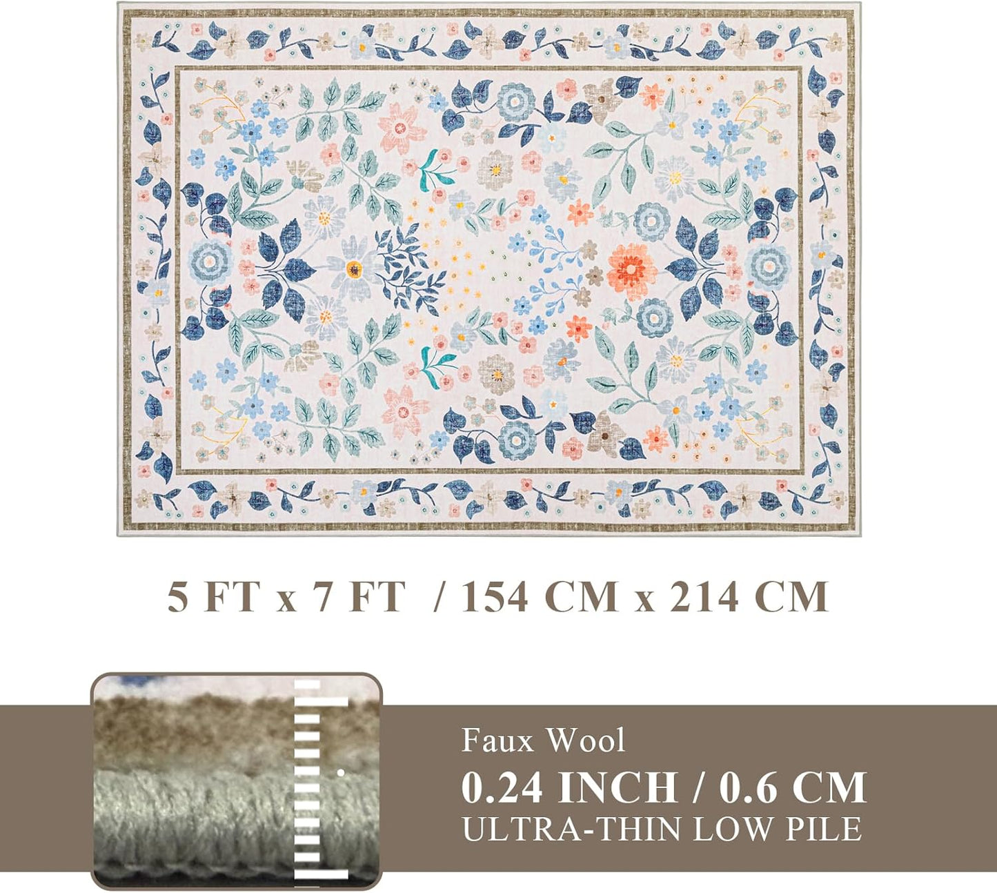 5x7 Pink,5'x7' YIHOUSE Pink Area Rug, Washable Bedroom Rug Floral Non Slip Soft, Small Colorful Throw Carpet
