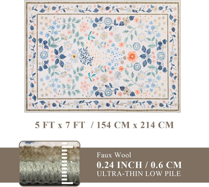 5x7 Pink,5'x7' YIHOUSE Pink Area Rug, Washable Bedroom Rug Floral Non Slip Soft, Small Colorful Throw Carpet