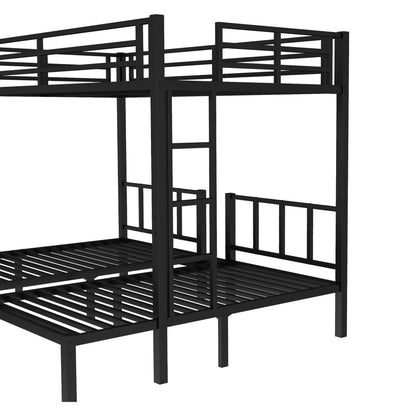 Bellemave Triple Bunk Bed for Kids, Detachable Queen Over Twin & Twin Metal Bunk Bed with Guardrails, Ladder & Storage, Converts to 3 Separate Beds, Easy to Assemble (3 Bunk Beds for Kids, Black)