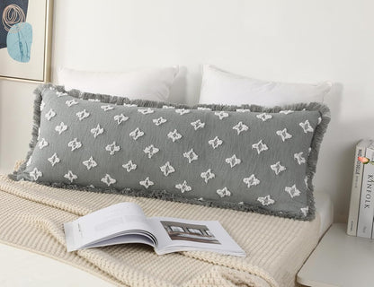 14x36 Fringe,3D Boho Long Lumbar Pillow Cover with Tassel Flower Patterned Extra Decorative Long Lumbar Pillow Cover