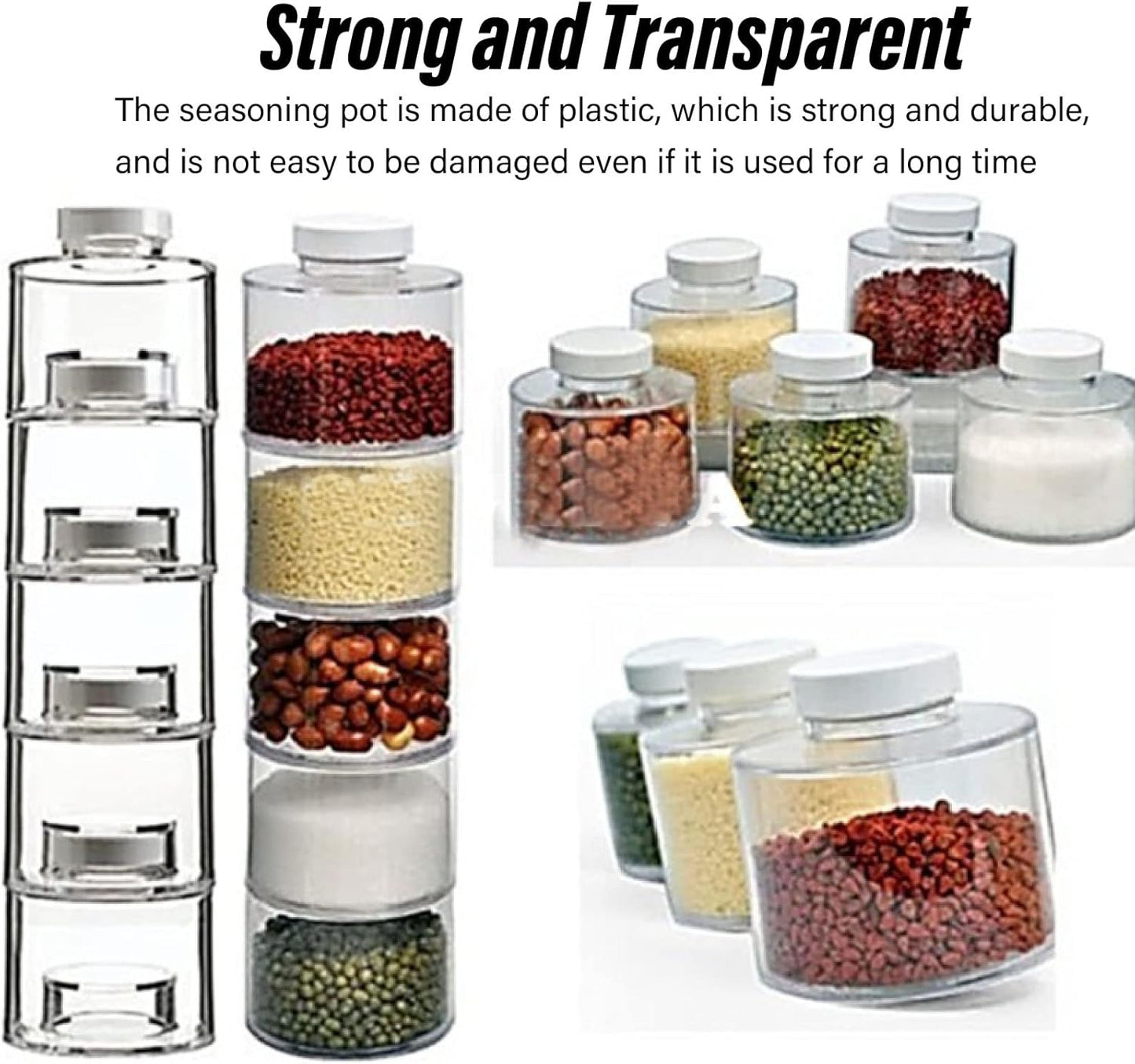 6 Pcs Stackable Spice Pot, Transparent Seasoning Bottles, Space Saving Storage Solution for Kitchen, BPA Free