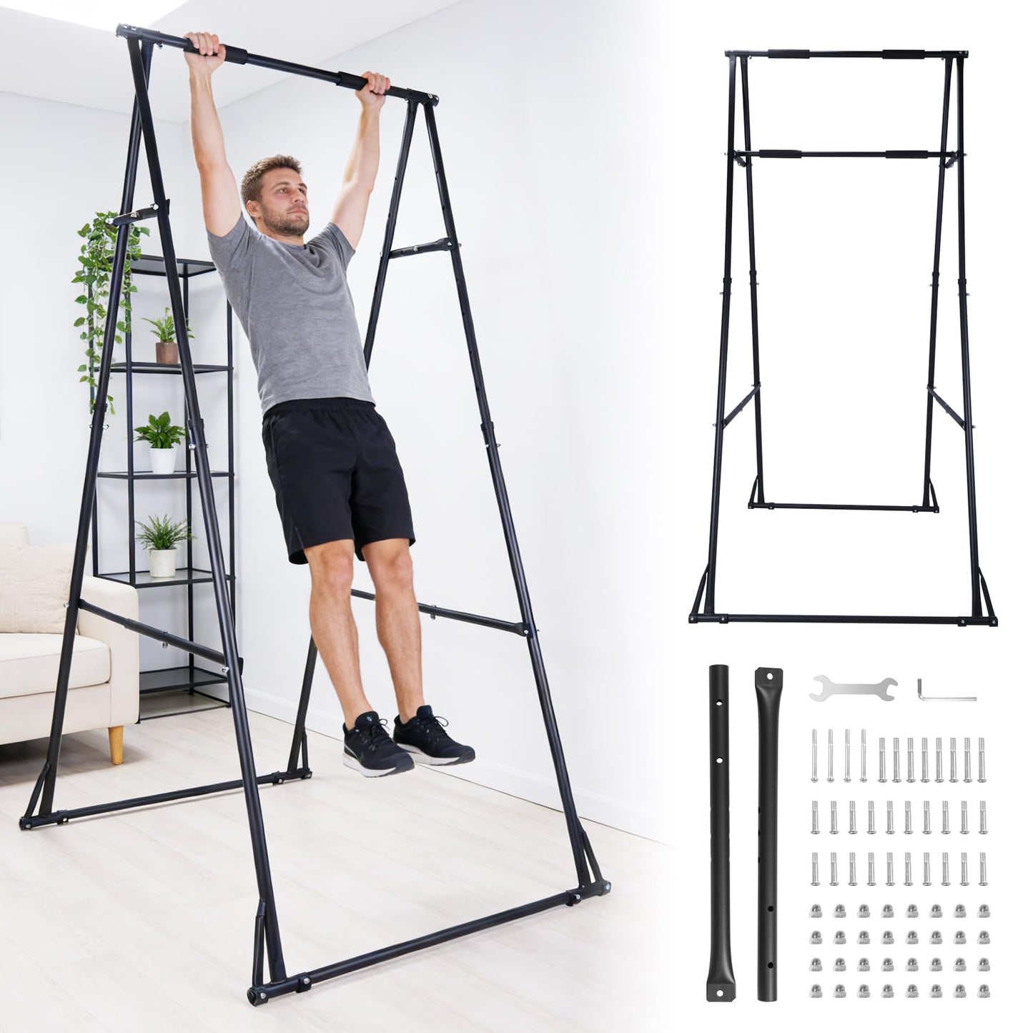 Generic Foldable Pullup Fitness Equipment Adjustable Multifunctional Exercise Rack for Home Gym Strength Training