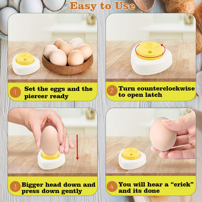2-in-1 Egg Peeler & Poker - Hard Boiled & Raw Eggs, Safety Lock, Yellow