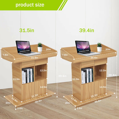 Wooden Podium Stand for Church Wooden Speaking Lectern with Drawers and 3 Levels of Storage Lecterns and Podiums Pulpit Stand for Churches Classroom Conference Room (Natural Wood Color, 39.4 * 20in)