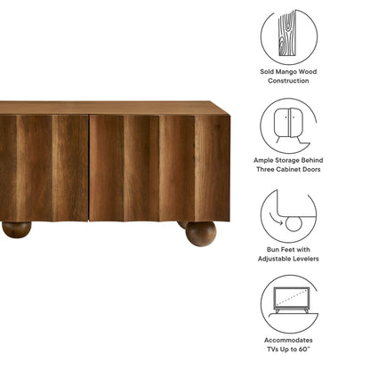 Modway Sorren 54 Inch Scalloped TV Stand in Walnut – 3 Door Media Console Cabinet – Modern Storage TV Stand with Doors
