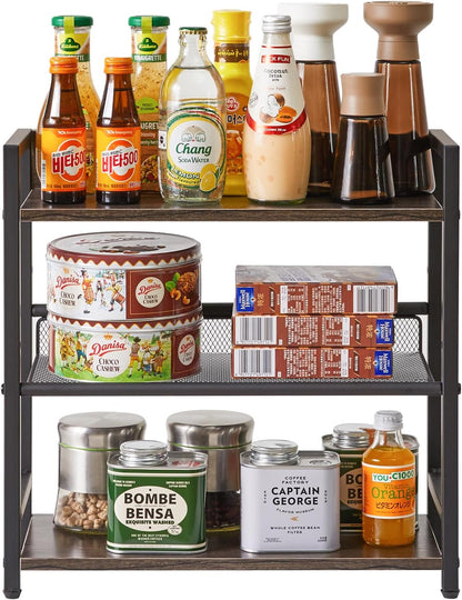 IBUYKE 3-Tier Spice Rack, Industrial Counter Shelf Desktop Storage Organizer for Kitchen, Office, Living Room, Dark Grey